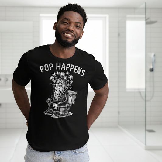 funny pop happens corn pun t-shirt graphic